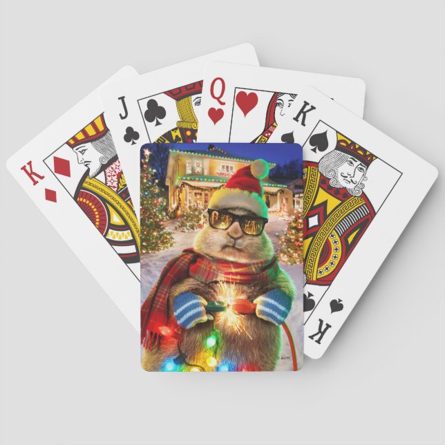 Prairie Dog With Christmas Lights Poker Cards (Back)
