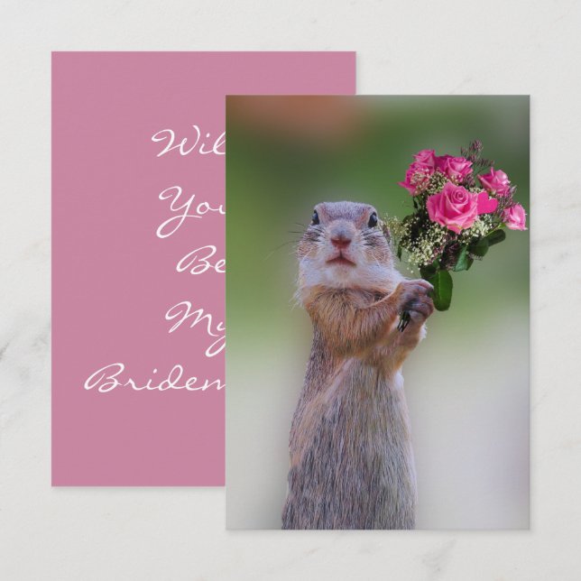 Prairie Dog with Pink Roses Bridesmaid Invitation (Front/Back)
