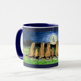 Prairie Dogs Watching Moon Dark Blue Design Mug