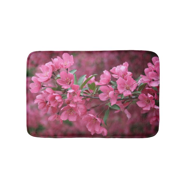 Prairie Fire Hot Pink Crab Apple Blossoms Photo  Bath Mat (Front)