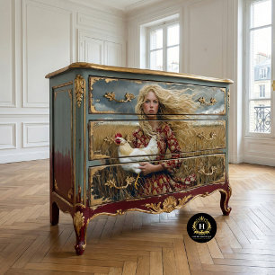 Prairie Girl with White Rooster Decoupage Tissue Paper