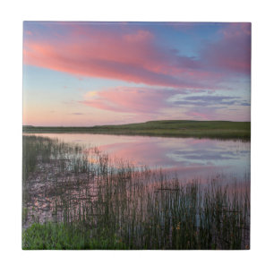 Prairie Pond Reflects Brilliant Sunrise Clouds Ceramic Tile