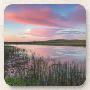 Prairie Pond Reflects Brilliant Sunrise Clouds Coaster