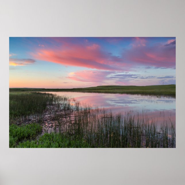 Prairie Pond Reflects Brilliant Sunrise Clouds Poster (Front)