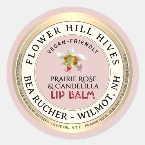 PRAIRIE ROSE Candelilla wax Lip Balm Label 