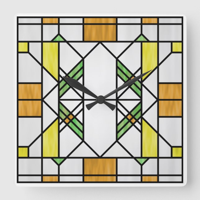 Prairie School Style Interpretation No. 2 Square Wall Clock (Front)