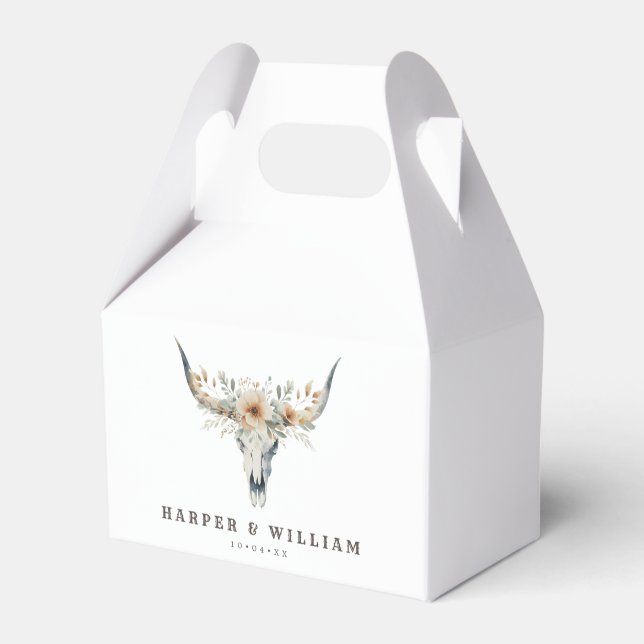 Prairie wedding longhorn skull favor boxes (Front Side)