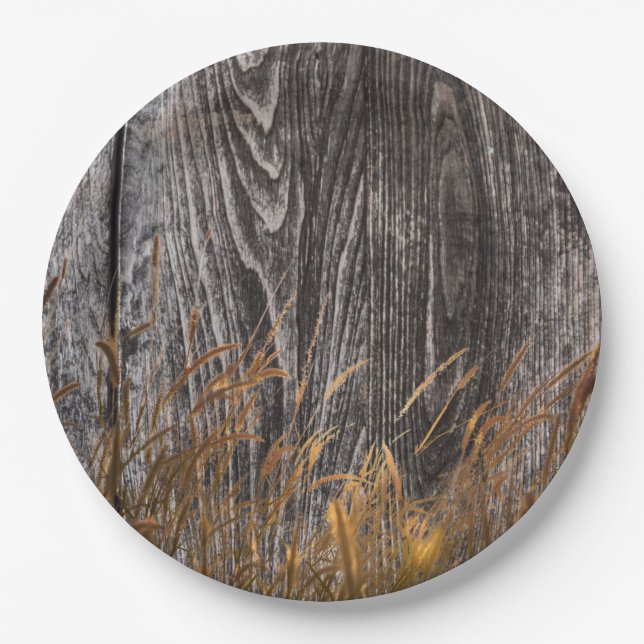 Prairie Wheat On Barn Board Paper Plates (Front)