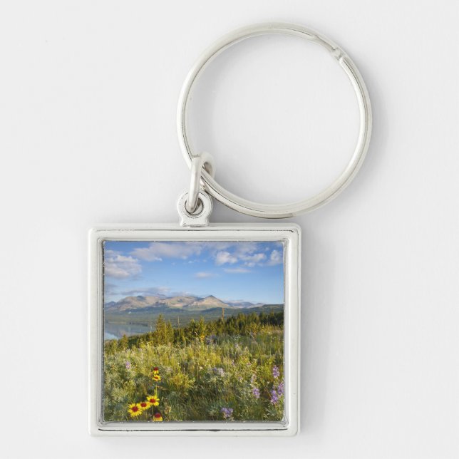 Prairie wildflowers and Lower Two Medicine Lake Keychain (Front)