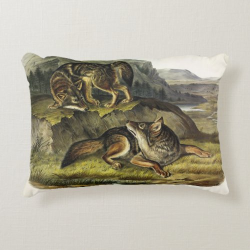 Prairie Wolf Coyote from Audubons Quadrupeds Accent Pillow