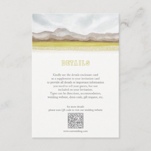 Prairies in Bloom Wedding Details Enclosure Card