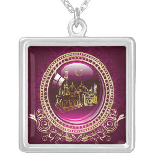 Praise Be To Allah, Mosque Silver Plated Necklace