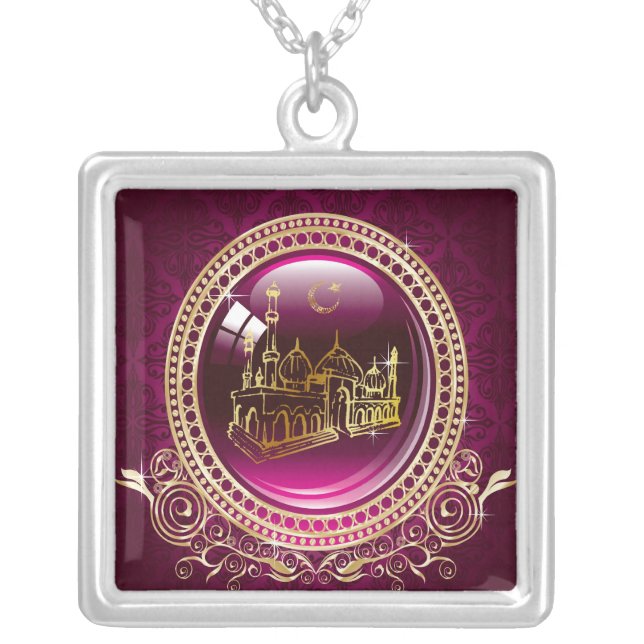 Praise Be To Allah, Mosque Silver Plated Necklace (Front)