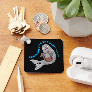 Praise cute harp seal scripture bible verse psalm keychain