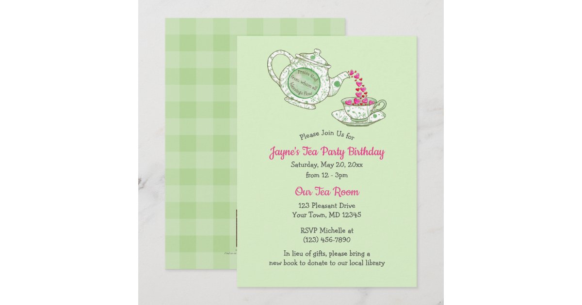 Praise God Green Teapot with Scripture Tea Party Invitation | Zazzle