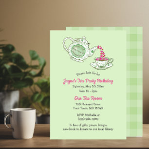 Praise God Green Teapot with Scripture Tea Party Invitation