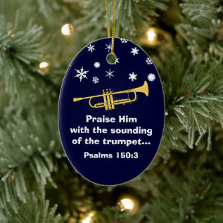 Praise Him With Trumpet Biblical At Christmas Ceramic Ornament at Zazzle