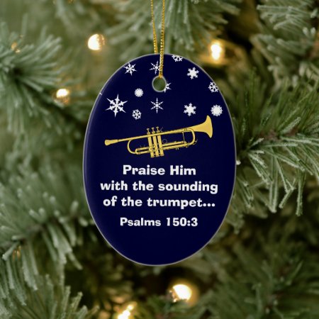 Praise Him With Trumpet Biblical At Christmas Ceramic Ornament