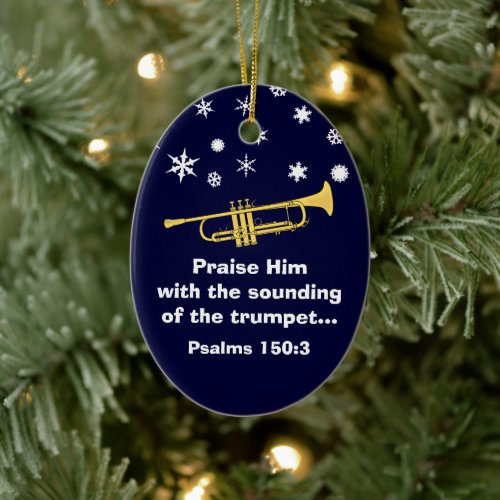 Praise Him With Trumpet Biblical At Christmas Ceramic Ornament
