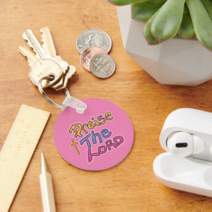 Praise the LORD Colorful Pink Christian Round Keychain