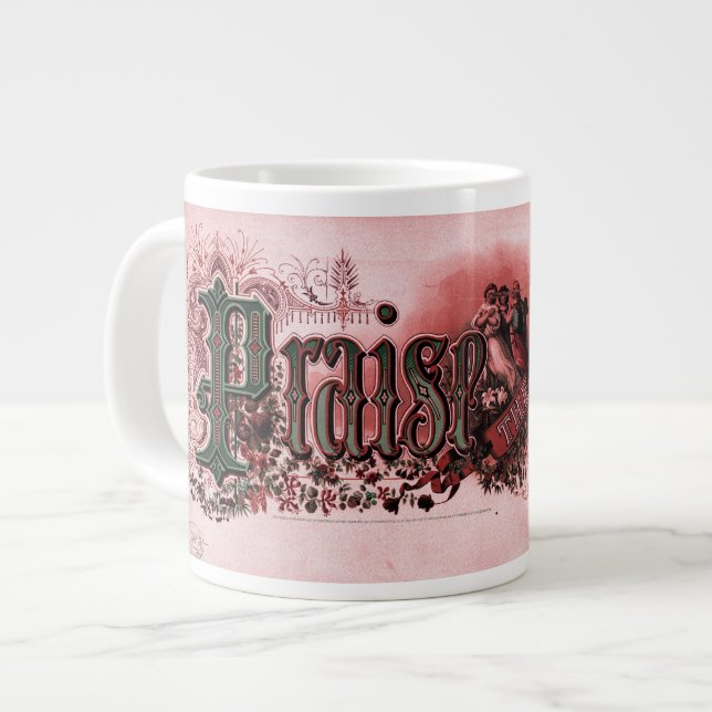 "Praise The Lord" Deep Red & Green Giant Coffee Mug (Front Left)