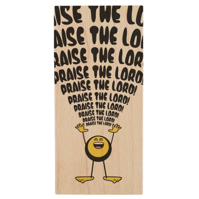 Praise The Lord Emoji Wood Flash Drive (Front Vertical)