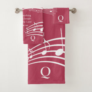 PRAISE THE LORD Music Notes Trendy MAGENTA Bath Towel Set