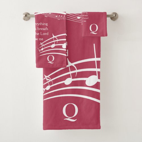 PRAISE THE LORD Music Notes Trendy MAGENTA Bath Towel Set