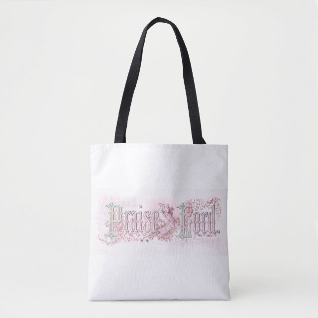 "Praise the Lord" Pastel Pink & Green Tote Bag (Front)