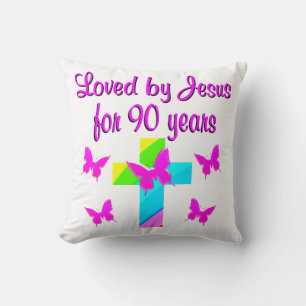 PRAISING GOD 90TH BIRTHDAY THROW PILLOW