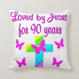PRAISING GOD 90TH BIRTHDAY THROW PILLOW
