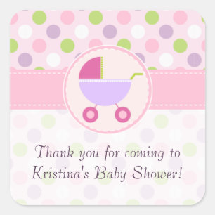 Pram and Polka Dots Baby Shower Sticker
