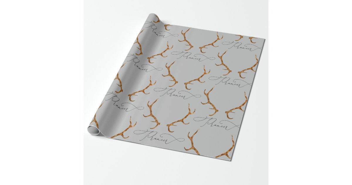 Reindeer Oh My Deer Text Patterned Black Wrapping Paper, Zazzle