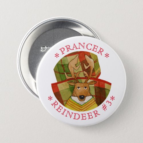 PRANCER REINDEER Round Pin Button