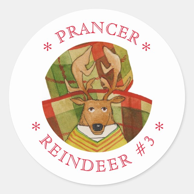 PRANCER REINDEER Small Round Stickers (Front)