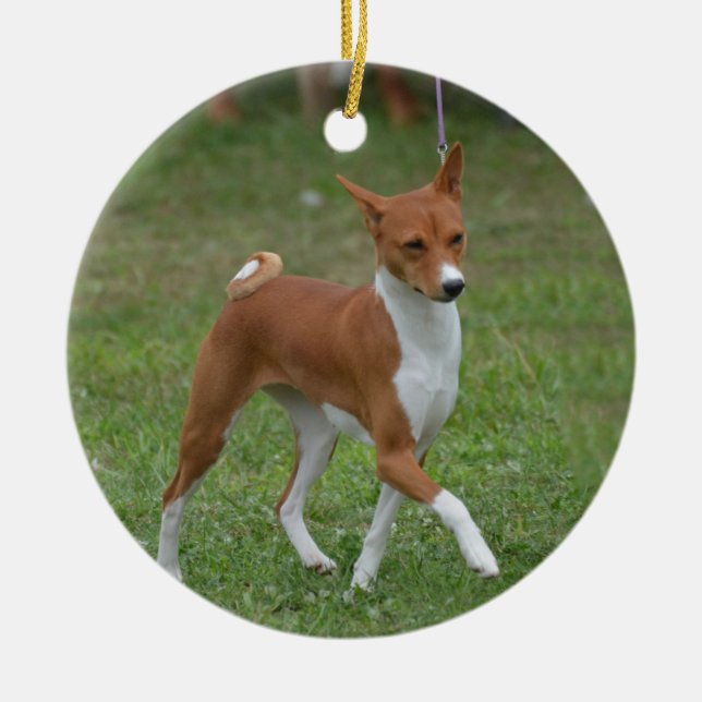 Prancing Basenji Dog Ceramic Ornament (Front)