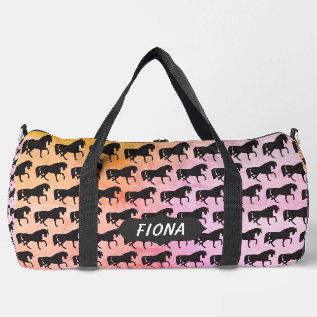 Prancing Black Horses Duffle Bag (Front)