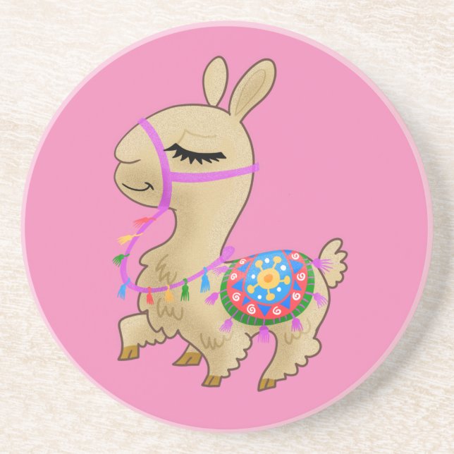 Prancing Cartoon Llama Coaster (Front)