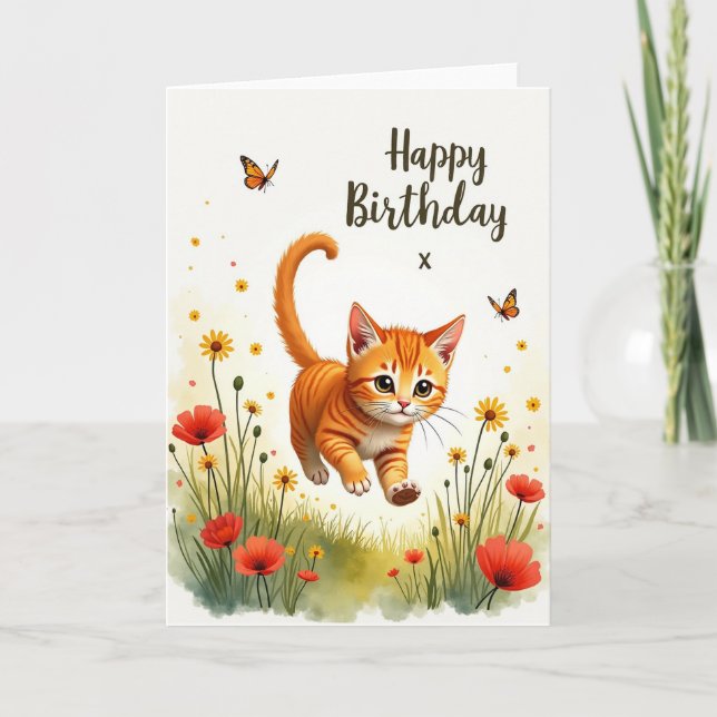 Prancing Cat Birthday Card (Front)