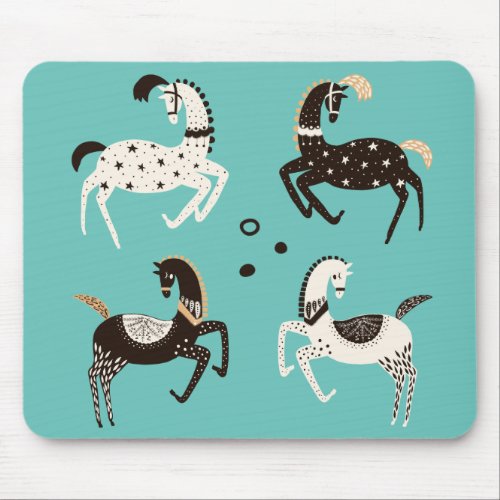 Prancing Circus Ponies on Teal Mouse Pad