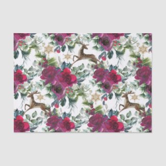 Prancing Deer in Roses and Holly