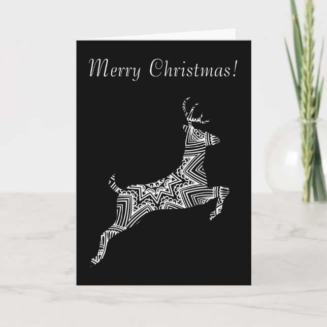 Prancing Deer Young Buck Pattern Merry Christmas Holiday Card (Front)