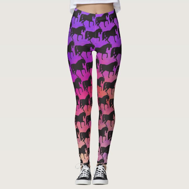 Prancing Horse Silhouette Sunset Colors Leggings (Front)