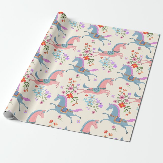 Prancing Horses Wrapping Paper (Unrolled)