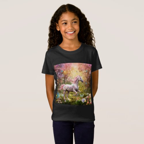 Prancing in Wonder Unicorn Meadow Kids T_shirt