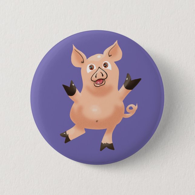 Prancing Pig on Purple Button (Front)
