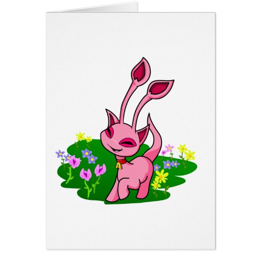 Prancing pink Aisha through flowers Cards (Front)