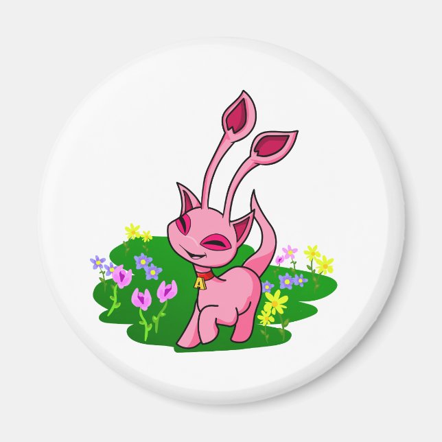 Prancing pink Aisha through flowers Magnet (Front)