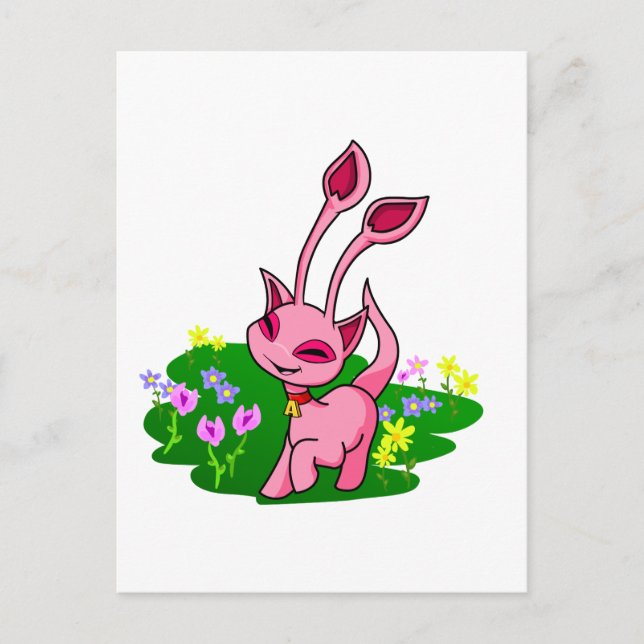 Prancing pink Aisha through flowers Postcard (Front)