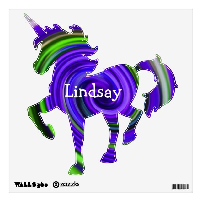 Prancing Purple Swirls Unicorn Name Wall Sticker (Front)